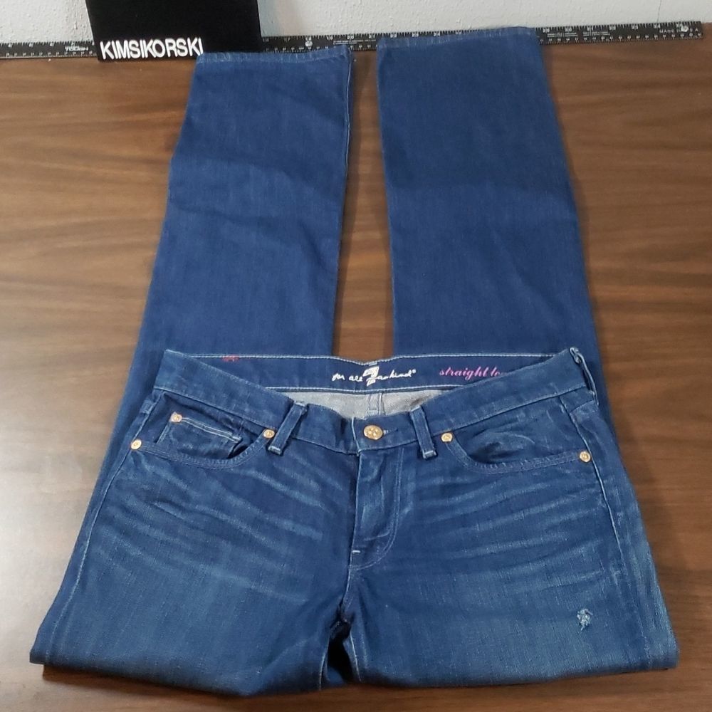 Seven for All Mankind Long Distressed Straight‎ Leg Jeans Size 28 7FAM